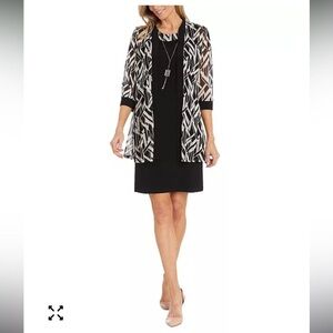 R&M Richards  Printed Chiffon Jacket & Necklace Dress Set size 8